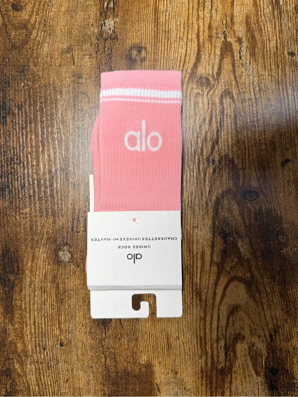 ALO Yoga Pink Crew Socks with White Accents